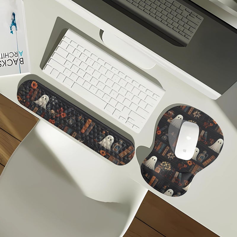 Mechanical Cattle Ghost Book Mousepad with Wrist Rest Halloween Computer Keyboard Mouse Pad Black Cute, Mouse Pad with Wrist Rest for Computer Keyboard, 2 In1 Mousepad with Wrist Support Easy Typing&Relieve Wrist Pai - Image 3
